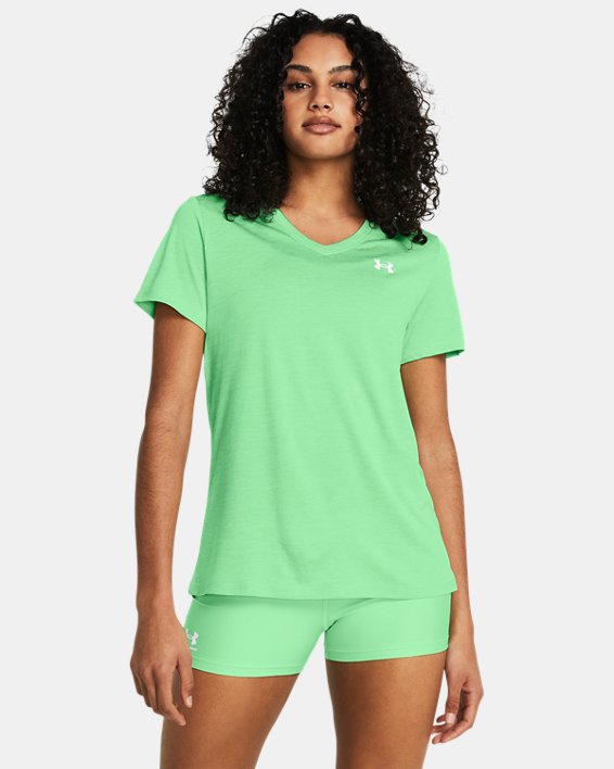Camiseta de manga corta UA Tech™ Twist V-Neck para mujer, Green, pdpMainDesktop image number 0